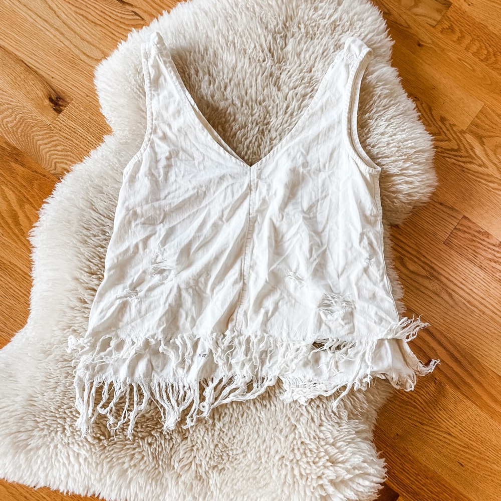 American Eagle Outfitters tank with distressing and fringe hem